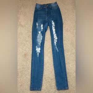 Fashion Nova Ripped Blue Skinny Jeans